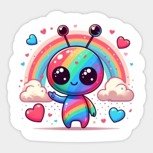 Cute colorful alien with love hearts Sticker